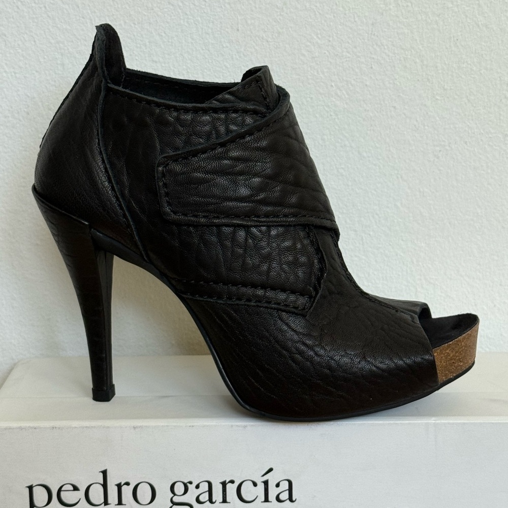 Pedro Garcia Black Peep-Toe Heeled Booties